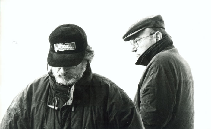 Theo&nbsp;Angelopoulos&nbsp;und&nbsp;Yorgos&nbsp;Arvanitis&nbsp;während&nbsp;Dreharbeiten&nbsp;zum&nbsp;Film&nbsp;«Die&nbsp;Ewigkeit&nbsp;und&nbsp;ein&nbsp;Tag»,&nbsp;Maria&nbsp;Yanopoulos.
